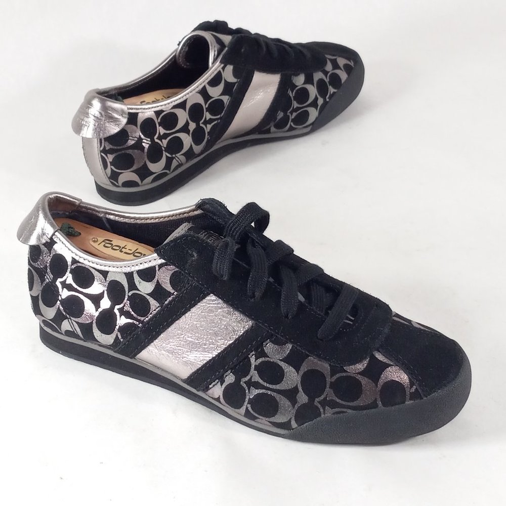Coach Shoes Paxton Wm 7M Silver and Black Casual Lace-up Footwear A1441